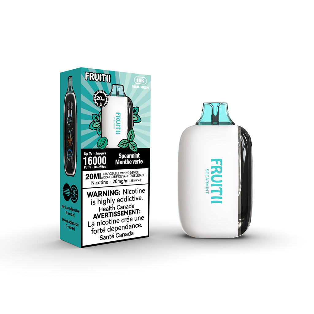 fruitii vape spearmint flavour packaging and device image on white background