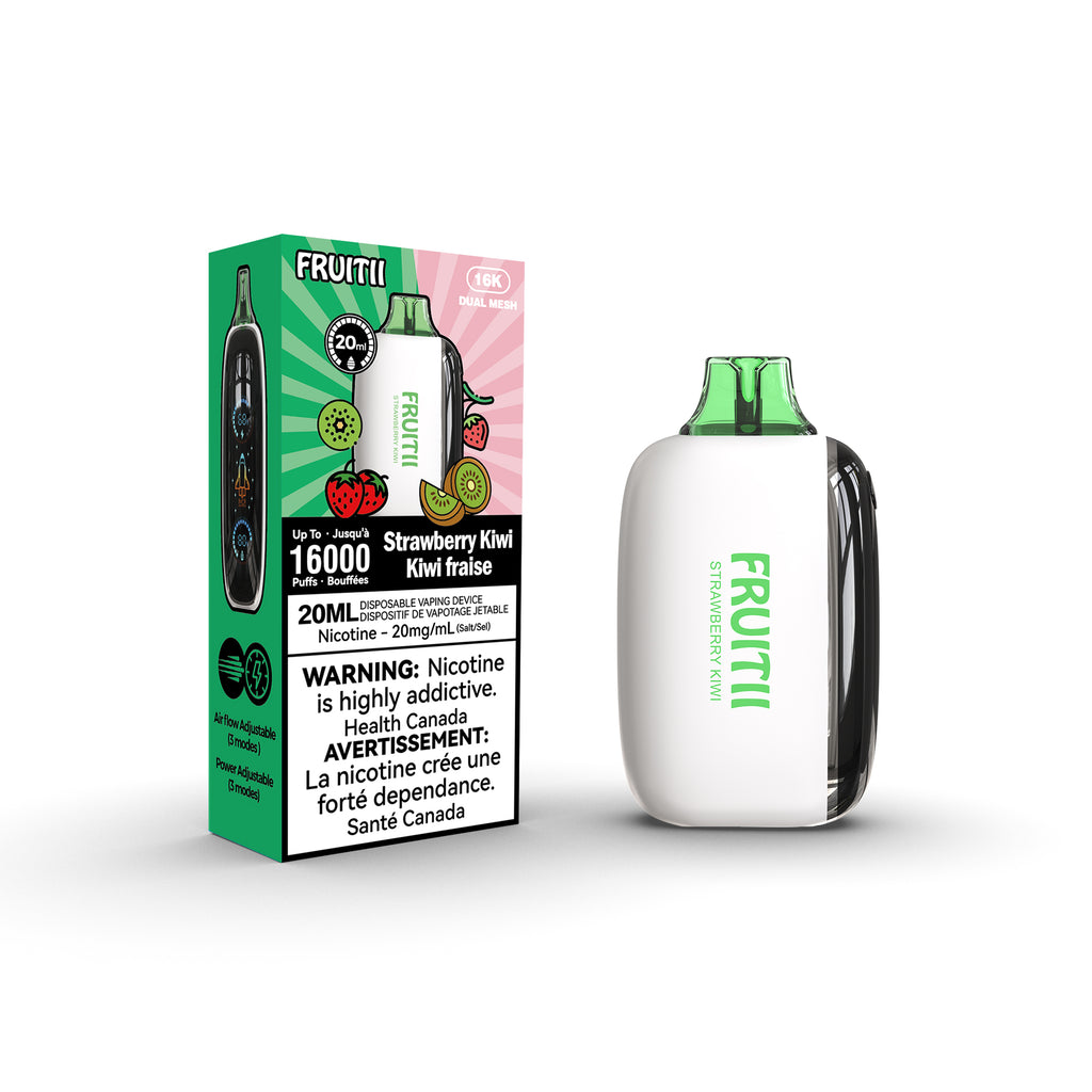 fruitii vape strawberry kiwi flavour packaging and device image on white background