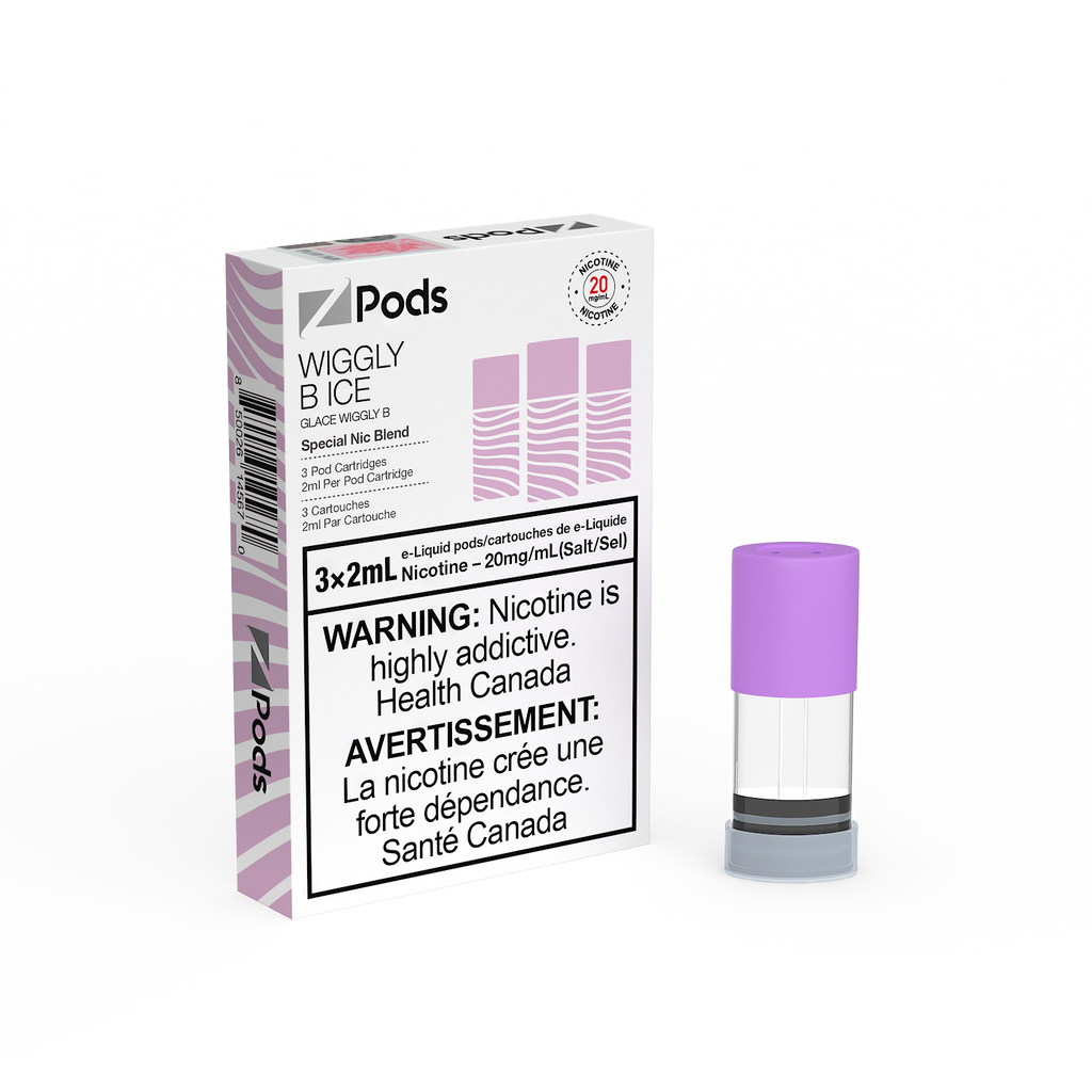 ZPods by ZLab, 2ml pod system, 3 x Pods per pack, STLTH compatible. Wiggly B Ice (Gummy Bear Ice) flavour pod pack with vibrant packaging.